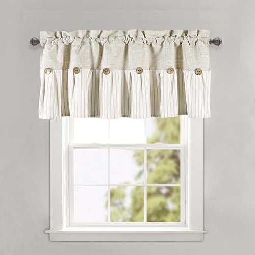 DOSLY Ides Farmhouse Rustic Beige Cotton Blend Striped Pleated Valance