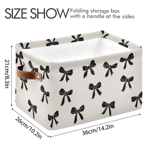 Image of Aslsiy Storage Basket Black Bows on Beige Nursery Bins Baby Box Canvas Clothes Shelf Basket Laundry Hamper 1 Pcs