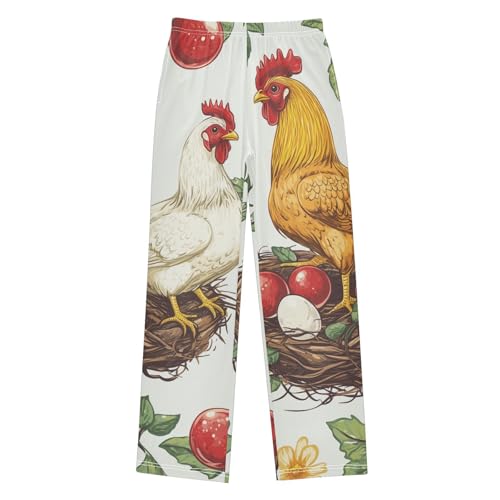 ZZXXB Rooster and Fruits Boys Long Pants Soft Trousers Elastic Waist Kids Lounge Bottoms with Pockets S-XL