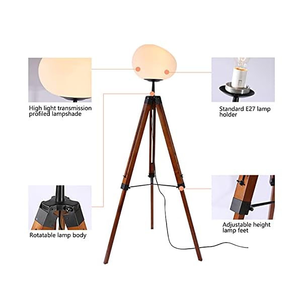 Futchoy Stehlampe Dreibein LED Stehleuchte Studiolampe Studioleuchte Modern Stehleuchte Tripod aus Holz E27… – Bild 3