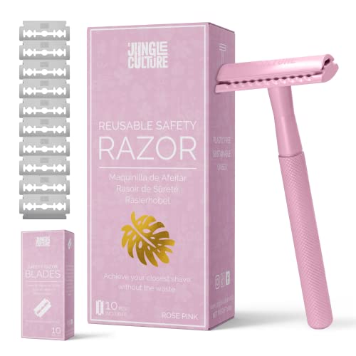 Jungle Culture Rasoio di Sicurezza Rosa con 10 Lamette