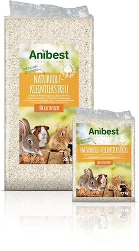 Anibest Kleintierstreu, 100% natürliche Einstreu für Kaninchen, Hamster, Meerschweinchen & Co, saugfähige Weichholzspäne, staubfrei & geruchsbindend, 3,2 kg/ 60 l