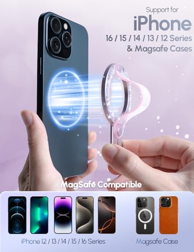 Image of GripMate for MagSafe Phone Grip for iPhone - Glitter Magnetic Phone Ring Holder for Women Girs - Comfortable Stylish Finger Phone Loop Grip for iPhone 17 /16 /15 /14 /13 /12,Glitter Pink