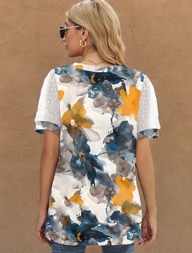 Image of Aokosor Womens Summer Tops V Neck T Shirts Swiss Dot Puff Sleeve Tops Loose Casual Tshirts
