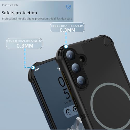 Image of KARWAN Tough Shockproof Back Case Cover Compatible with Samsung A56 Dual Layer Armor Protection with Matt Finish,Edge Guard Bumper Heavy Duty Cover with Magnetic MagEase Wireless Charging (Black)
