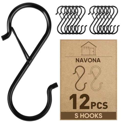 12 Pcs S Hooks for Hanging Heavy Duty, 3.5-inch Heavy Duty Metal S Hook with Safety Buckle, Suitable...