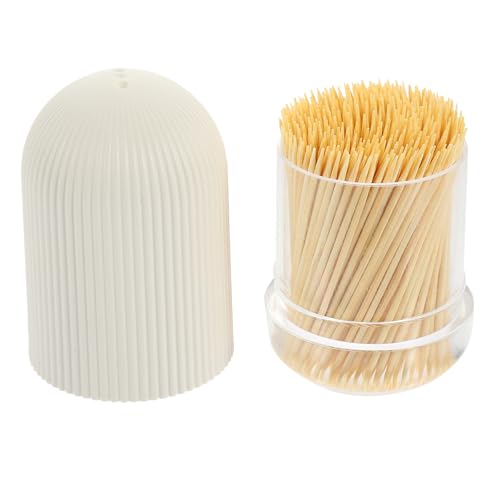 Alipis Palillos de Dientes Desechables de Doble Cabeza de Madera Natural Estuche Dispensador Portátil Amarillo Claro para Limpieza Bucal Diaria en Hogar, Oficina y Restaurante