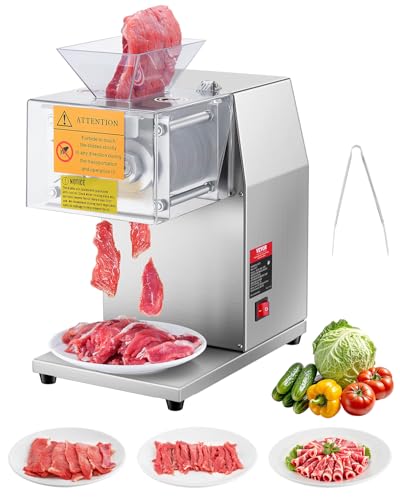 VEVOR Trancheuse à viande commerciale, 850 W, machine à découper la viande, 250 kg/h, acier inoxydable, épaisseur 5 mm, lames détachables, trancheuse...