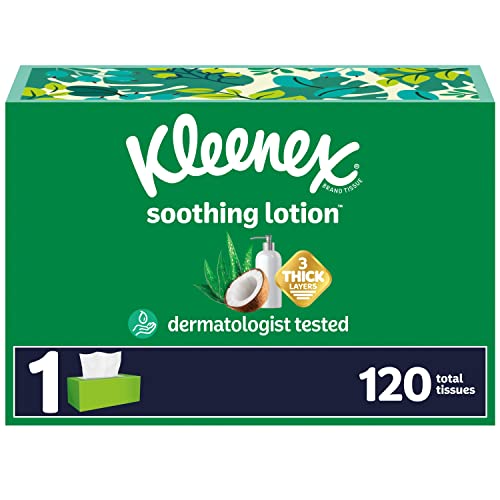 Kleenex Soothing Lotion Facial Tissues with Coconut Oil, Aloe & Vitamin E, 1 Flat Box, 120 Tissues per Box, 3-Ply (120 Total Tissues)