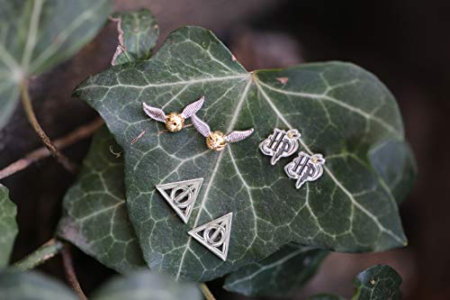 Harry Potter Jewelry, Stud Earrings Sets, 3 Pairs - HP, Deathly Hallows, and Golden Snitch, Gold Plated, Silver Plated