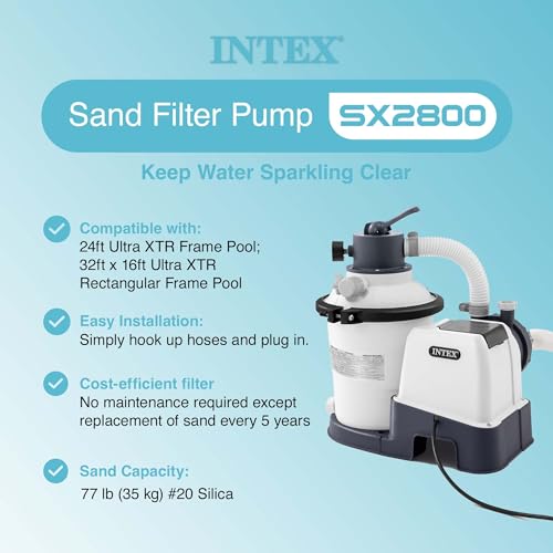 Intex SX2800 Krystal Clear Sand Filter Pump: 2800 GPH Pump Flow Rate – Improved Circulation and Filtration – Easy Installation – Improved Water Clarity – Easy-to-Clean