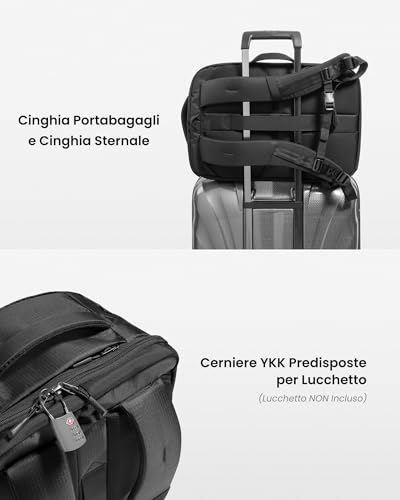 Tomtoc Zaino Da Viaggio 40L, Zaini Viaggio Tsa, Zaino Bagaglio A Mano Impermeabile, Leggero Business Travel Backpack Per Laptop 17,3 Pollici Per Uomo Donna, Zaini Grande Casual Weekender - 8