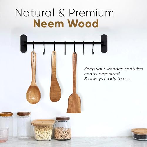 Image of SOLARA Neem Wooden Spatula Set of 3, Wooden Ladle, Skimmer, Dosa Spatula Kitchen Tools, Naturally Antibacterial Eco-Friendly & Non-Toxic Ideal for Non-Stick Cookware