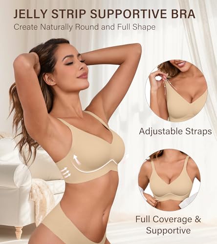 DEANGELMON Seamless Bras for Women No Underwire Comfortable Push Up Bra V Neck Wireless Bralette Full Coverage Wire Free2