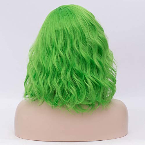 Image of BERON Green Wigs for Womens Short Curly Wavy Wig Girls Light Green Side Part Wig Shoulder Length Heat Resistant Synthetic Cosplay Party or Daily Use Wigs
