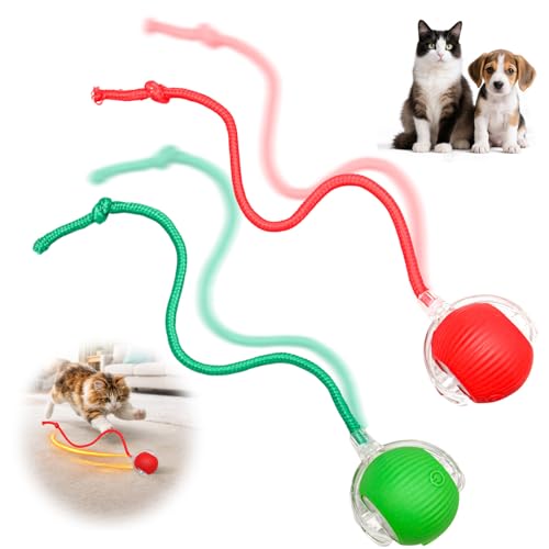 Synclum Giocattolo Interattivo Automatico a Palla per Gatti e Cani, Palla Rotolante Ricaricabile per Animali Domestici da Interno, Movimento Intelligente Anti Ostacolo, Materiali Sicuri (Verde+Rosso)