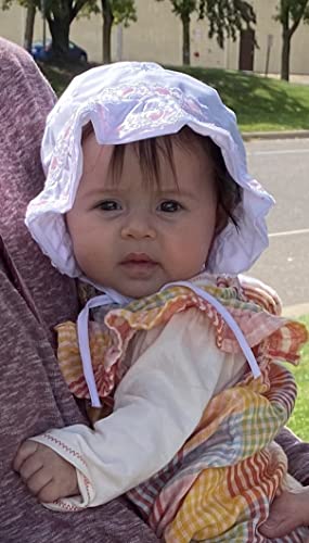 N'ice Caps Baby Girls Lacy Bonnet With Flowers Embroidery (White With Pink Ribbon, 6-12 Months) #TOP1