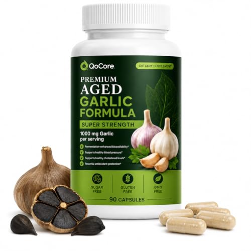 Vuglow Qocore Aged Black Garlic Capsules Organic Black Garlic Capsules Odorless Premium Aged Garlic Formula Fermented Black Garlic Extract Pills 90 Capsules