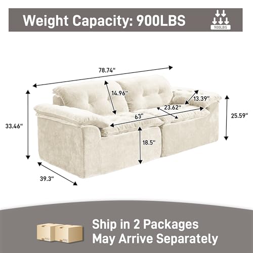 Image of Oversized Modular Sectional Sofa, Large Modern Boneless Couch with Seat Cushion, Chenille 2 Seat Sofa Set for Living Room, Apartments, No Assembly Required, Beige