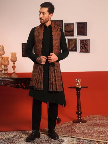 Image of Pashmoda Men Arcadia Borders Jamawar Shawl, Stole and Wrap, Sustainable and Natural Fabric, Heritage Kashmiri Pashmina, Medium Size for Gents, (Size 40x80 Inches)
