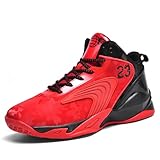 Zzyyzzyy Mens Breathable Mesh High Top Basketball Shoes Fashion Running Tennis Sneakers High Rebound Non-Slip Sport Shoes (Red,8.5)