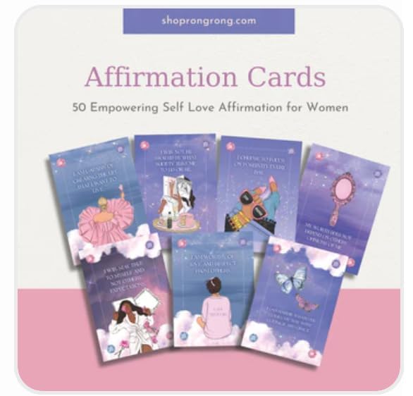 Image of Rongrong Self Love Affirmation Cards For Women - 50 Positive Daily Affirmation Cards Deck Hand-Drawn images, Gift for Women for Self-Discovery, Improvement and Mental Well-Being