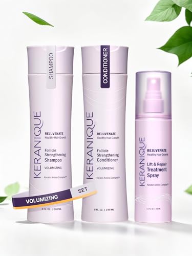 Keranique Volumizing Shampoo Conditioner plus Lift and Repair Bundle for Instant volume and split ends repair