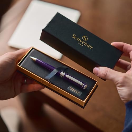 Image of Scriveiner Aubergine Lacquer Ballpoint Pen - Stunning Luxury Pen, Schmidt Black Refill, Best Gift Set for Men & Women, Professional Executive Office, Nice Fancy Designer Pens