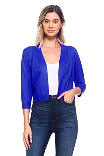 Image of Cielo Women's Soft Solid Open Front 3 /4 Sleeve Sweater Cardigan