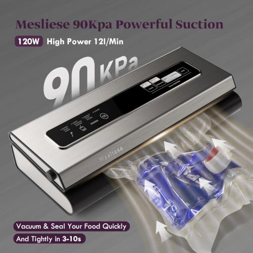 Image of Mesliese 90kPa Vacuum Sealer Dry /Moist Modes 2 Bag Rolls & 5 Pre-cut Bags