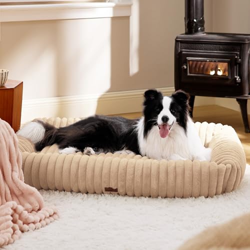 Image of Bedsure ComfyFleece Cute XL Dog Beds for Extra Large Dogs,43in Sandy Beige