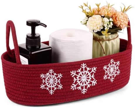 Vesici Snowflake Woven Storage Basket, Burgundy Christmas Bathroo...