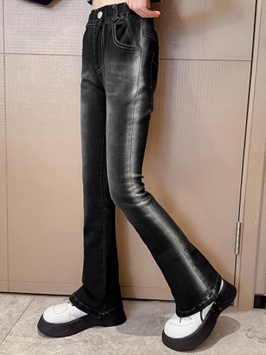 Linjinx Kids Girls Washed Denim Pants Casual Flared Jeans Elastic Waist Bell Bottoms Jeans Trousers with Pockets3
