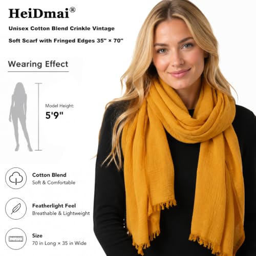 Image of Lightweight Cotton Blend Scarf for Women Men | Large,Breathable,Thin,Soft,Crinkle Scarf,Hijab Head Wrap,NeckScarf,Everyday,Travel Scarf,Summer Dress Scarves Holiday Gift