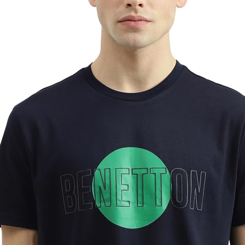 Image of UNITED COLORS OF BENETTON Men's Cotton Solid Regular Fit T-Shirts (24P3099J3357I016 Blue,Medium