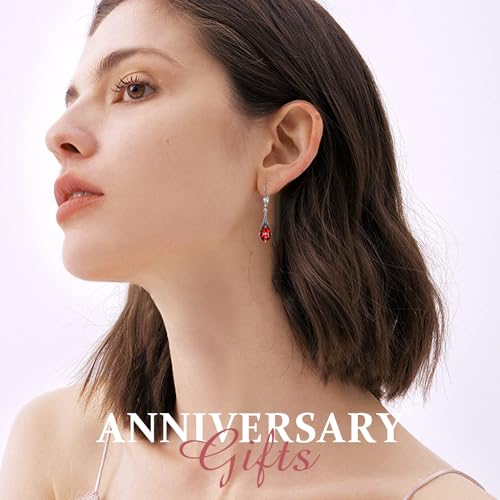 AOBOCO Vintage Earrings for Women Sterling Silver Retro Drop Dangle Leverback Earrings with 8x6mm Oval Genuine or Simulated Birthstone Crystal from Austria, Anniversary Jewelry Gifts for Her Women3