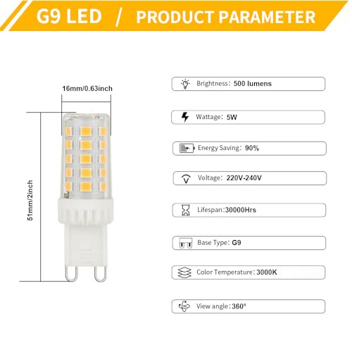 HUAMu G9 LED Light Bulbs Warm White, 5W, 500LM, 3000K, Replacement 40W G9 Halogen Bulb - Image 2