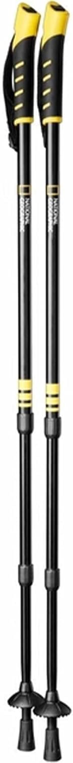 National Geographic – Bâtons de randonnée, randonnée | Bâtons anti-choc de marche en aluminium réglables | Poignée ergonomique avec cordon pour une prise sûre | Noir et Jaune