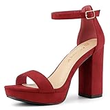 Allegra K Sandales à Talons Hauts et Plateforme à Bride Cheville pour Femmes Rouge 39