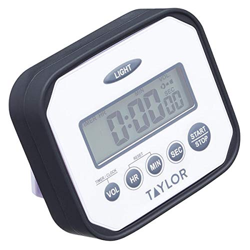 Taylor Pro Kitchen Timer, Water-Resistant Digital Timer, Heavy Duty, Countdown Clock, White,9 x 8 cm
