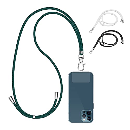 INSOUR Handykette, Universal Schlüsselband Nylon Handy Umhängeband mit Transparent Silikon TPU Kompatibel mit Mehr Smartphone (3 Stück, Dunkelgrün, Schwarz, Weiß) Cover