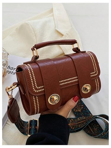 MakeMeChic Women's Faux Leather Crossbody Bag Top Handle Retro Cylinder Handbag with Printed Strap4