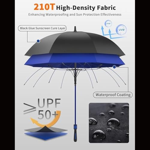 Image of Golf 54 Inch Umbrella for Men Big Size with Fiberglass Shaft, One-Click Auto Open Big Umbrella for Rainy Days & UV Protection - Ideal for 2-3 People