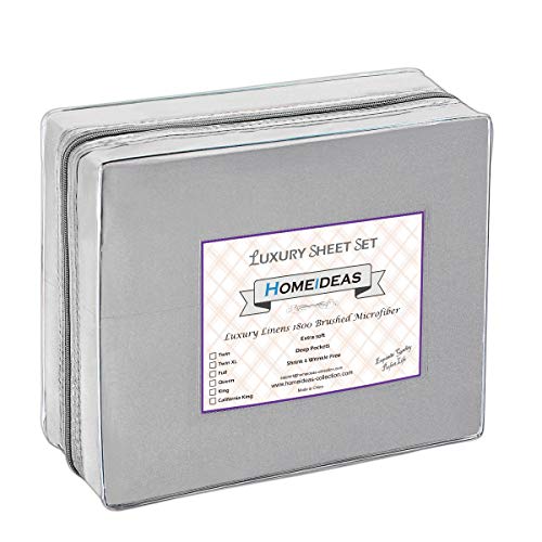 Homeideas 6 Piece Bed Sheets Set Extra Soft Brushed Microfiber 1800 Bedding Sheets Deep Pocket, Wrinkle & Fade Free (King,Light Gray) #TOP6