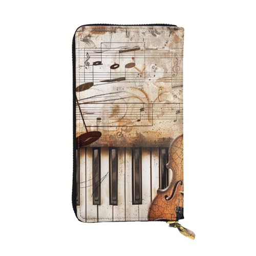 Piano Violin Music Notes Printed Long Wallet for Women Men Cute PU Leather Wallet with Coin Purse and Credit Card Holder