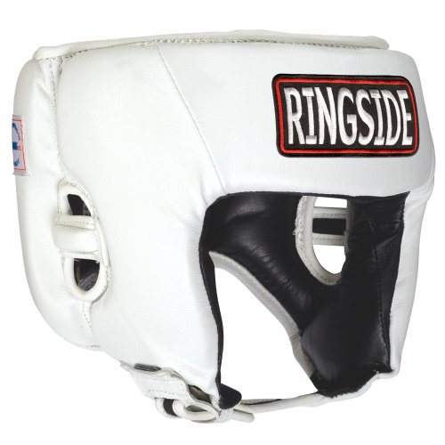 Ringside Competition Boxing Muay Thai MMA Sparring Head Protection Headgear Without Cheeks, White, Large