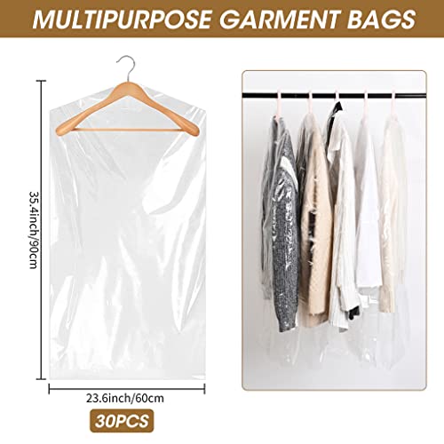HASTHIP® 30pcs Plastic Hanging Garment Bag, Transparent Clothing Dustproof Cover for Clothes Universal Size Clothes Cover 23.6 x 35.4 in