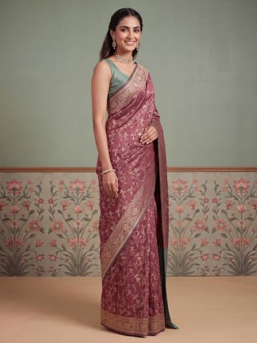 Image of AKHILAM Women's Multicolor Litchi Silk Ethnic Motif Print Saree With Unstitched Blouse Piece|sarees for women | litchi silk sarees