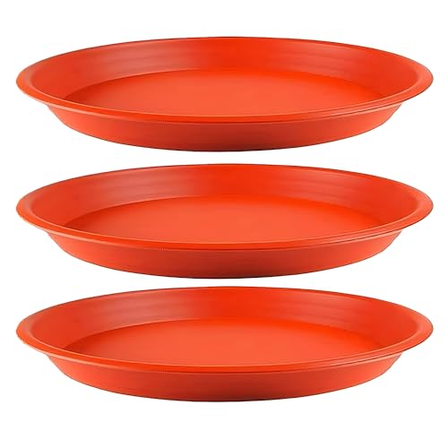 Image of SIGNY Round Bottom Tray (Plate /Saucer) Suitable for 16 Inch Round Plastic Pot - Brown - Set of 6 | Heavy Duty Highly Durable Plant Saucer for Indoor Home Decor & Outdoor Balcony Garden