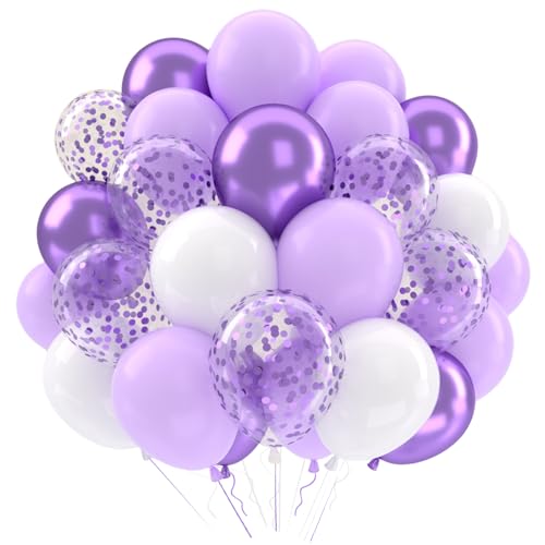Ballons Violet Clair Blanc Anniversaire, 52 Pièces Ballon Violet Pastel Decoration, Ballon De Baudruche Transparent Confettis Lilas pour Festival Enfant Fille Baby...